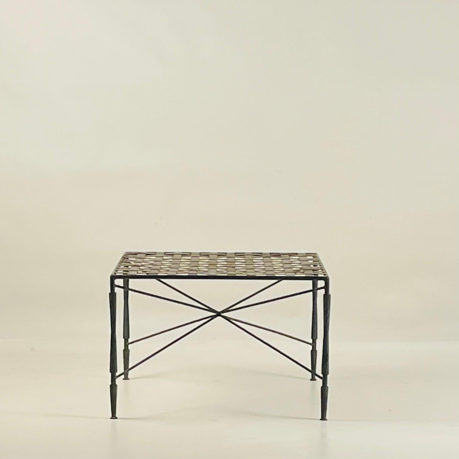 Patinated Wrought Iron Ottoman by Mario Papperzini for John Salterini In Good Condition For Sale In Los Angeles, CA