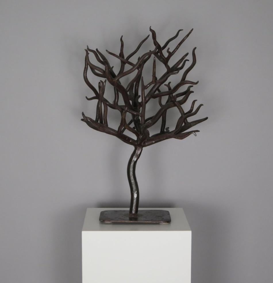 Heavily Patinated Wrought Iron Tree Sculpture. France, circa 1950. 1 of 2 available.