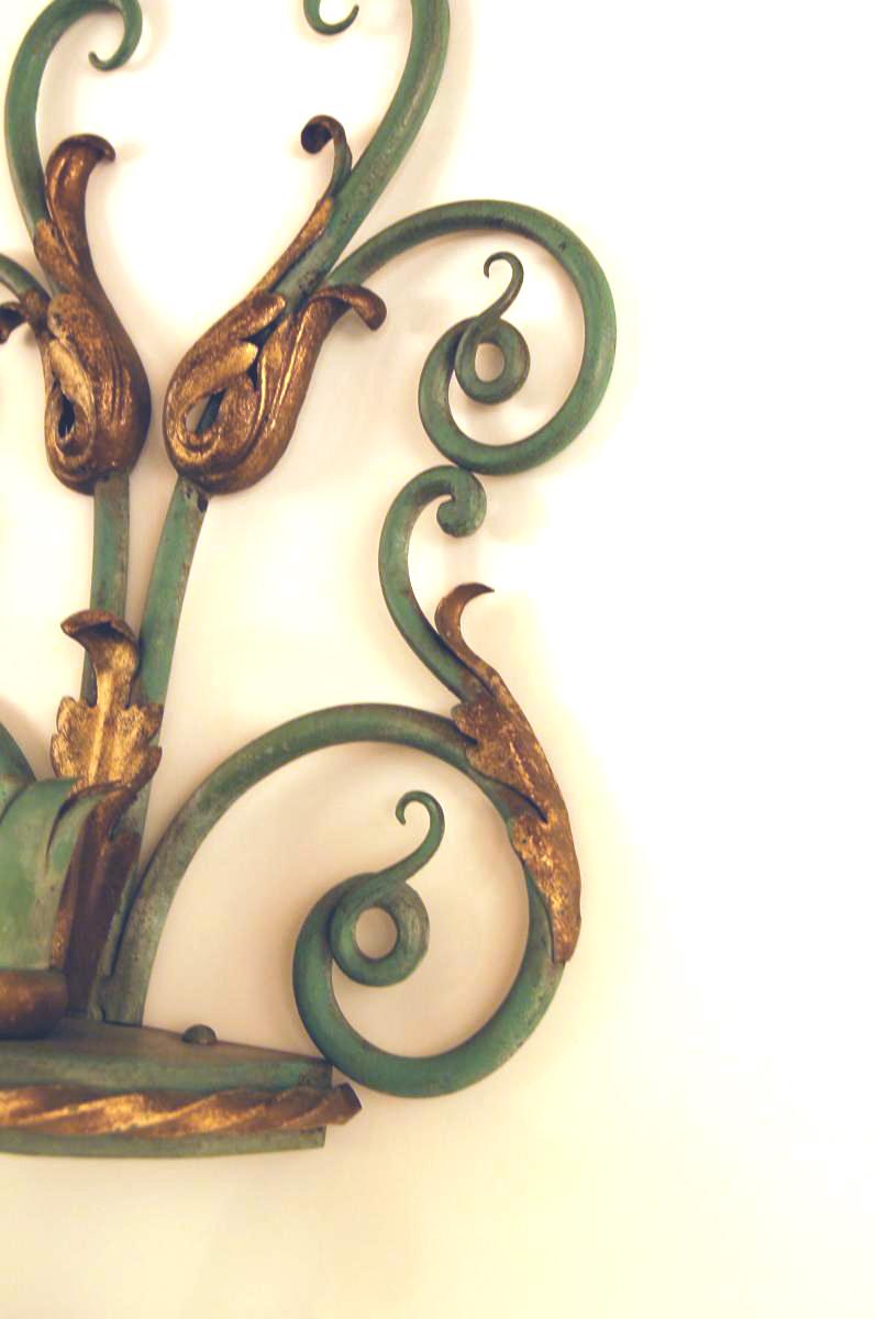 Patinated Wrought Iron Wall Sconces, 1940s, Set of 2 For Sale 1