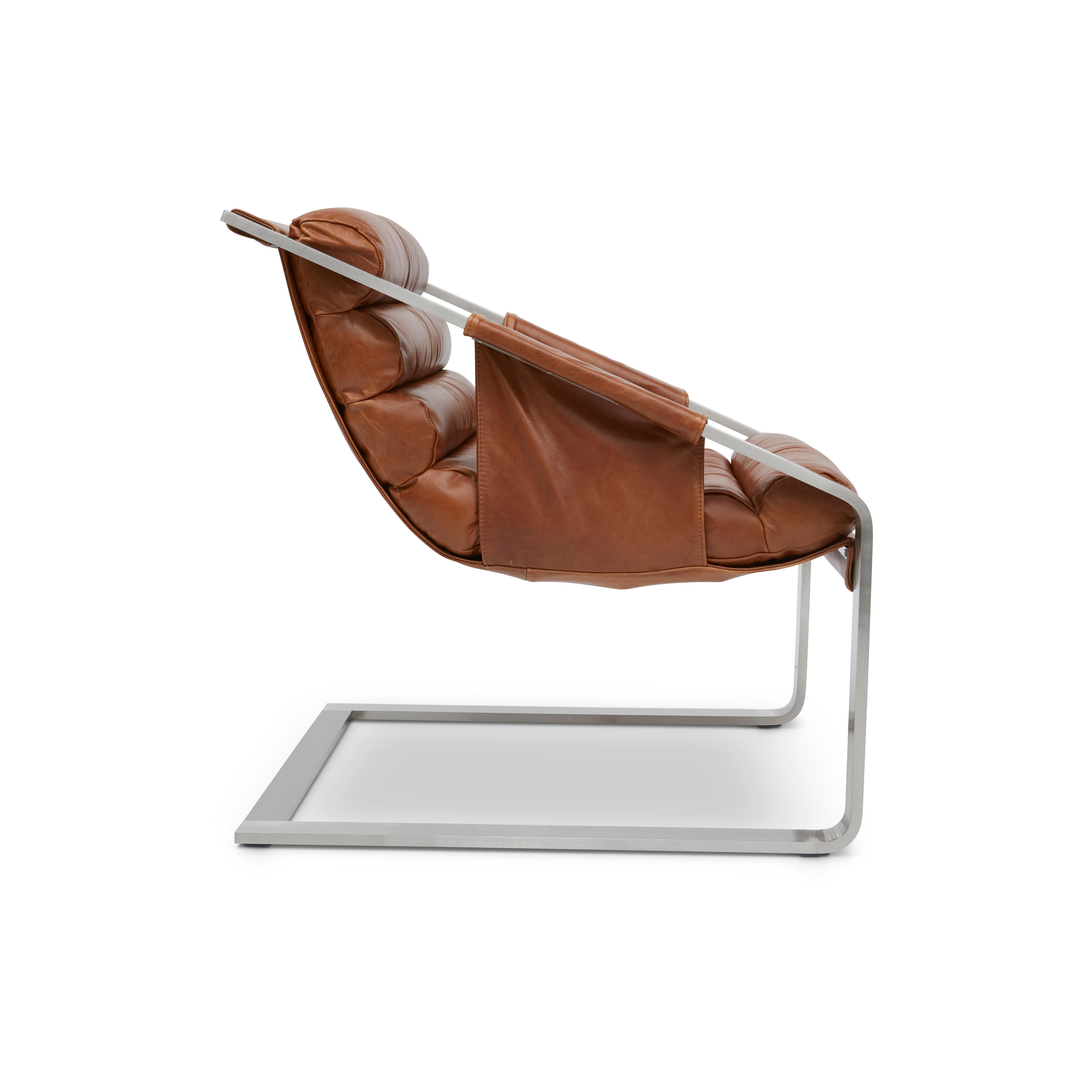 Modern Patine Chair in Brown Leather For Sale