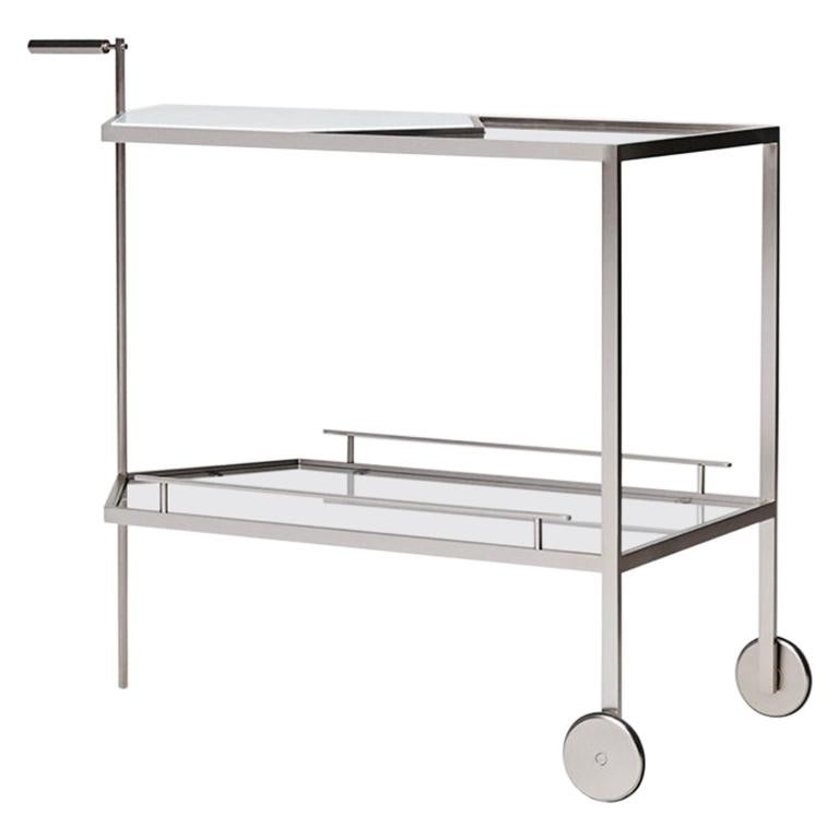 Patinted Brass and Carrara or Smoked Steel and Calacutta Marble Bar Cart