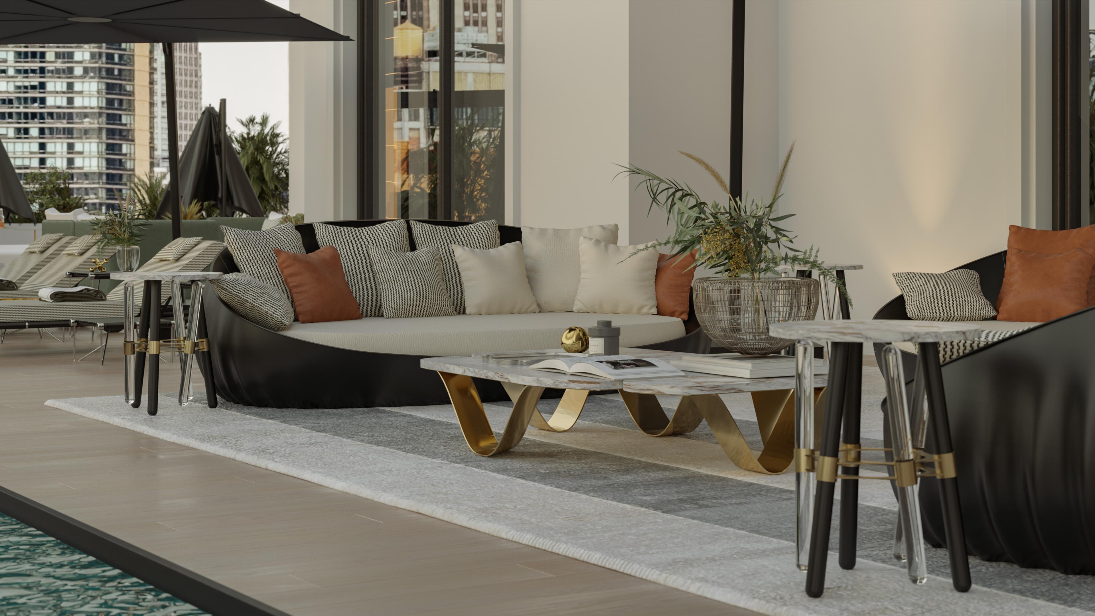 Mesa Baja de Patio con Tapa de Mármol Nero Marquina y Patas de Cobre en venta 1