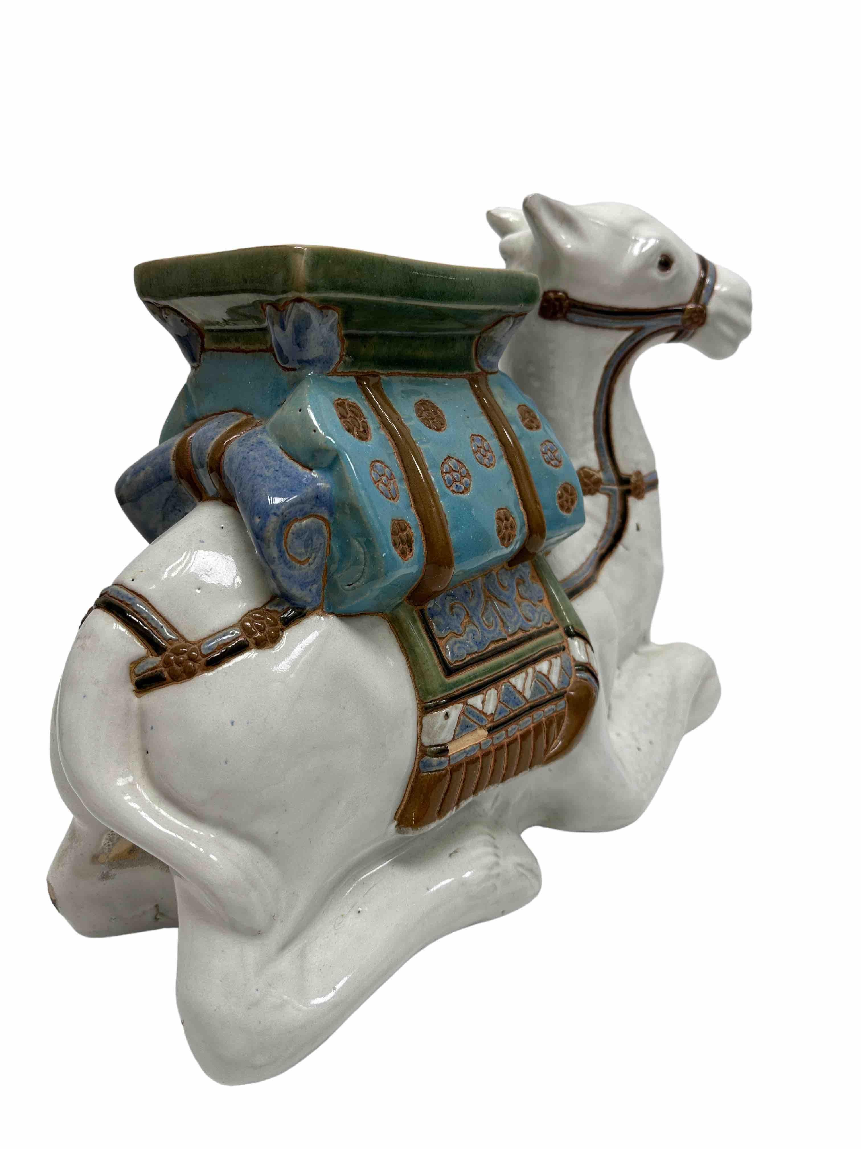 Patio Decoration Ceramic Hollywood Regency Camel Garden Flower Pot Stand Vintage For Sale 3