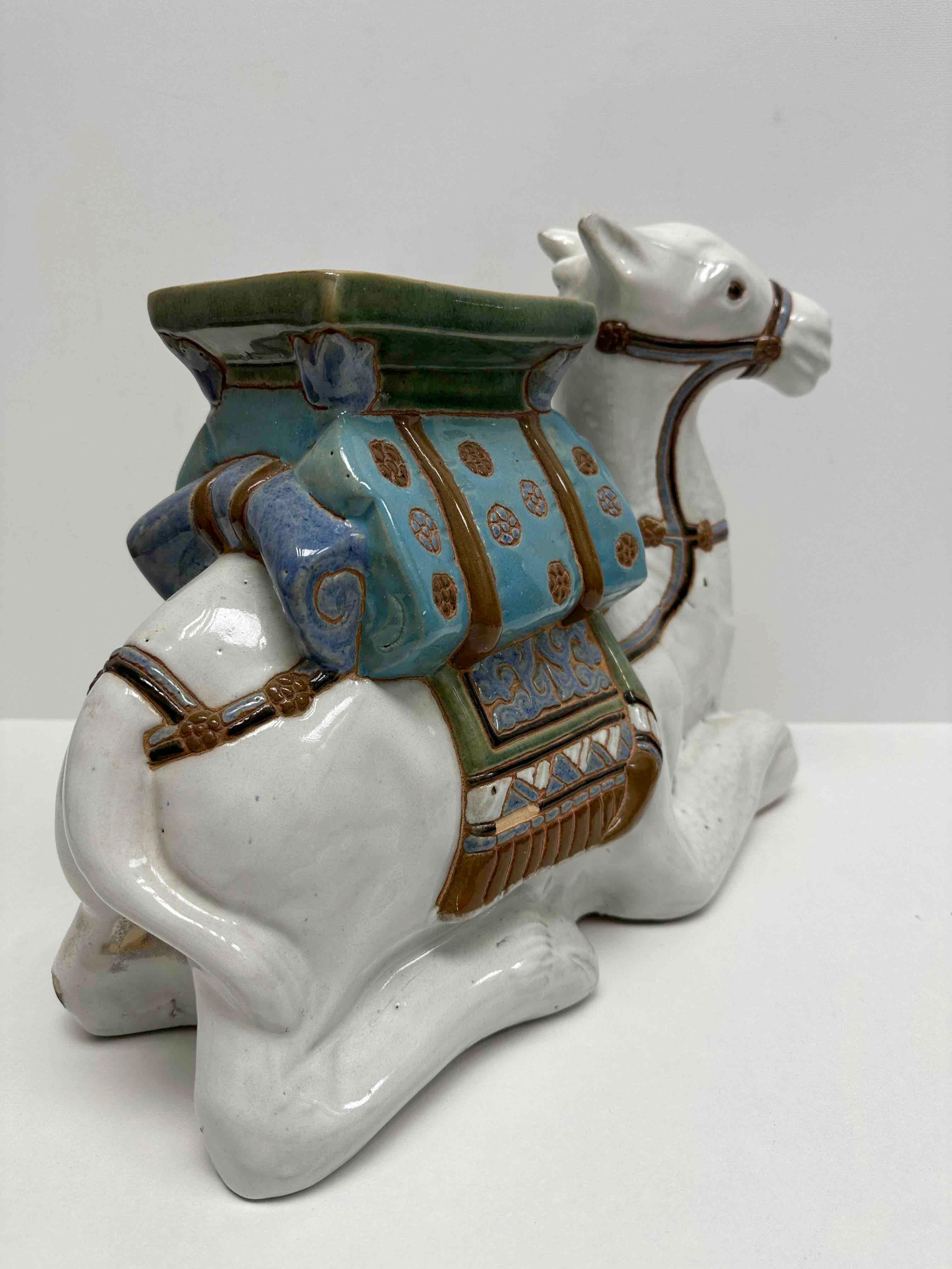 Patio Decoration Ceramic Hollywood Regency Camel Garden Flower Pot Stand Vintage For Sale 4