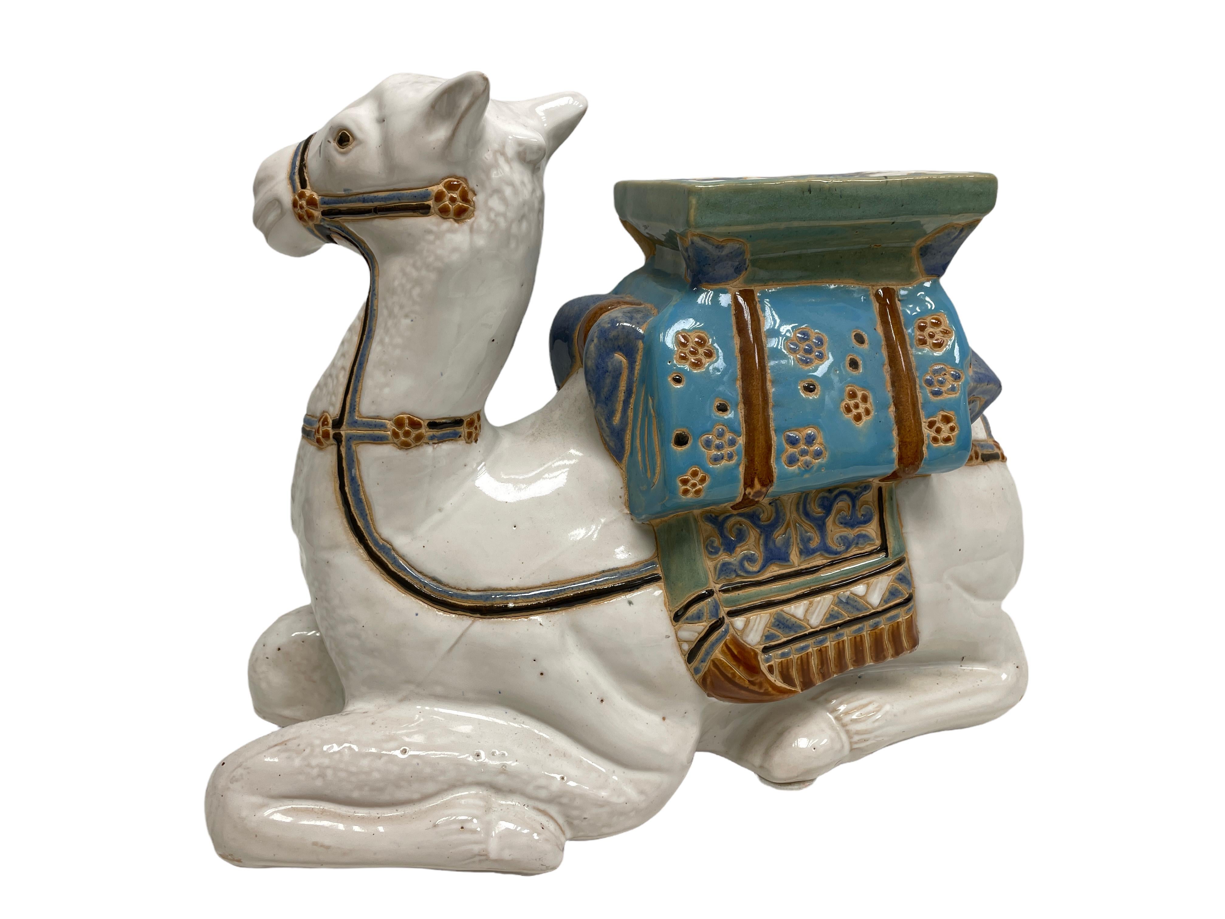 German Patio Decoration Ceramic Hollywood Regency Camel Garden Flower Pot Stand Vintage