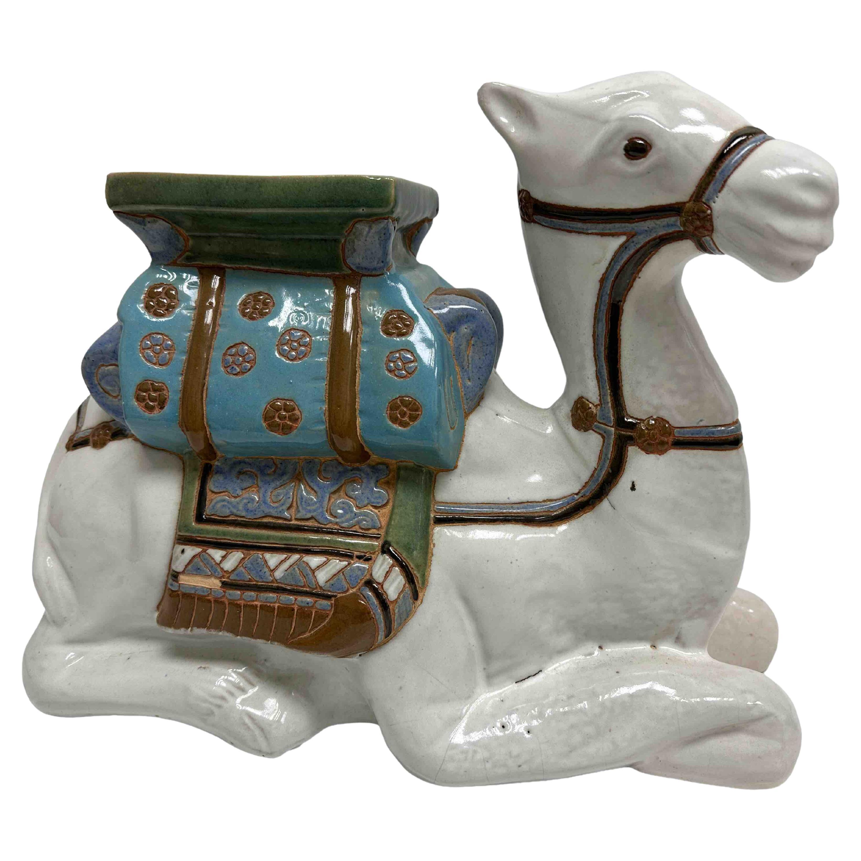 Patio Decoration Ceramic Hollywood Regency Camel Garden Flower Pot Stand Vintage For Sale