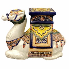 Patio Decoration Ceramic Hollywood Regency Camel Garden Stool or Side Table