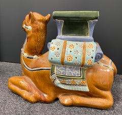 Patio Decoration Ceramic Hollywood Regency Camel Garden Stool or Side Table