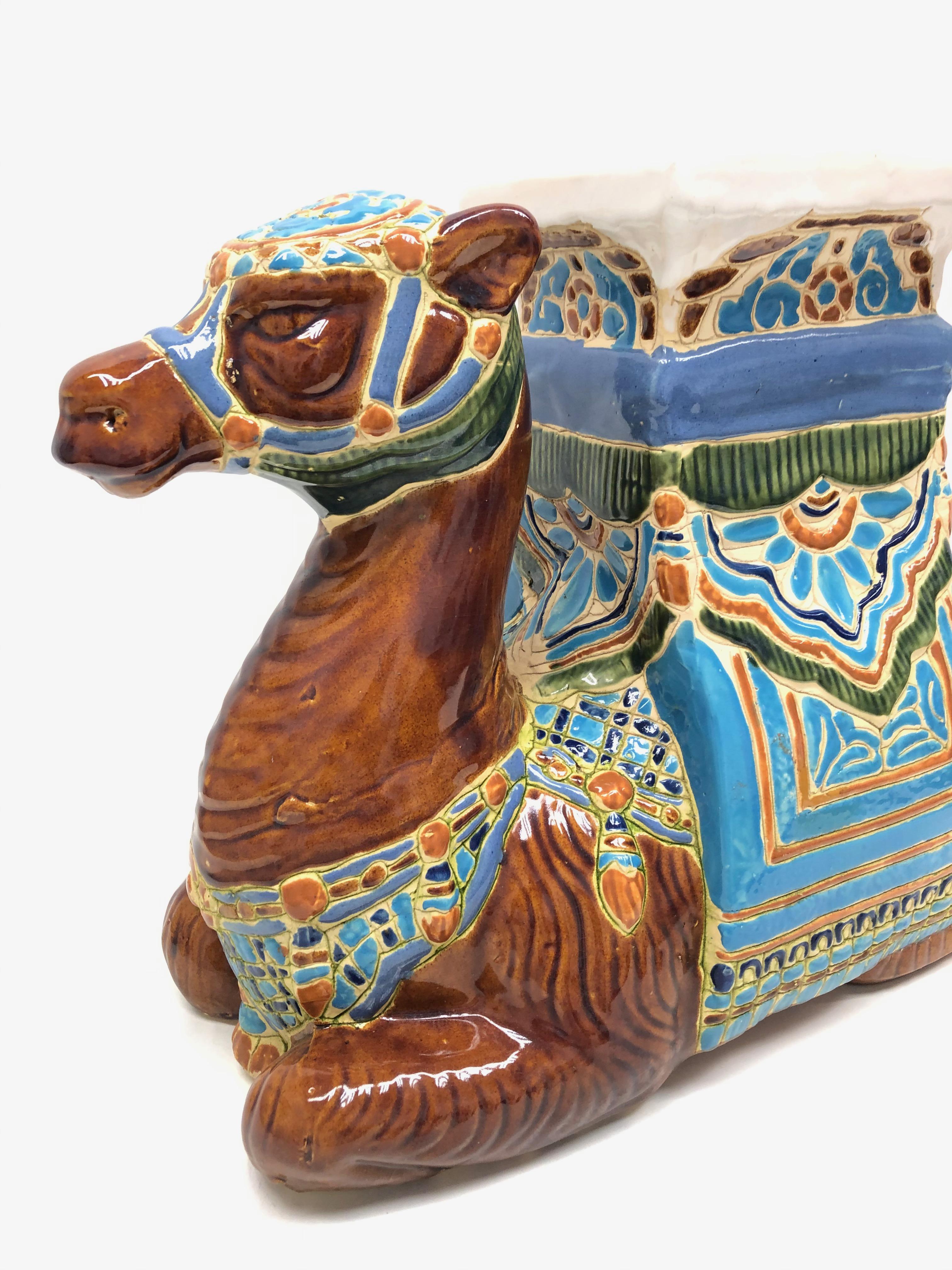German Patio Decoration Ceramic Hollywood Regency Camel Garden Stool or Side Table