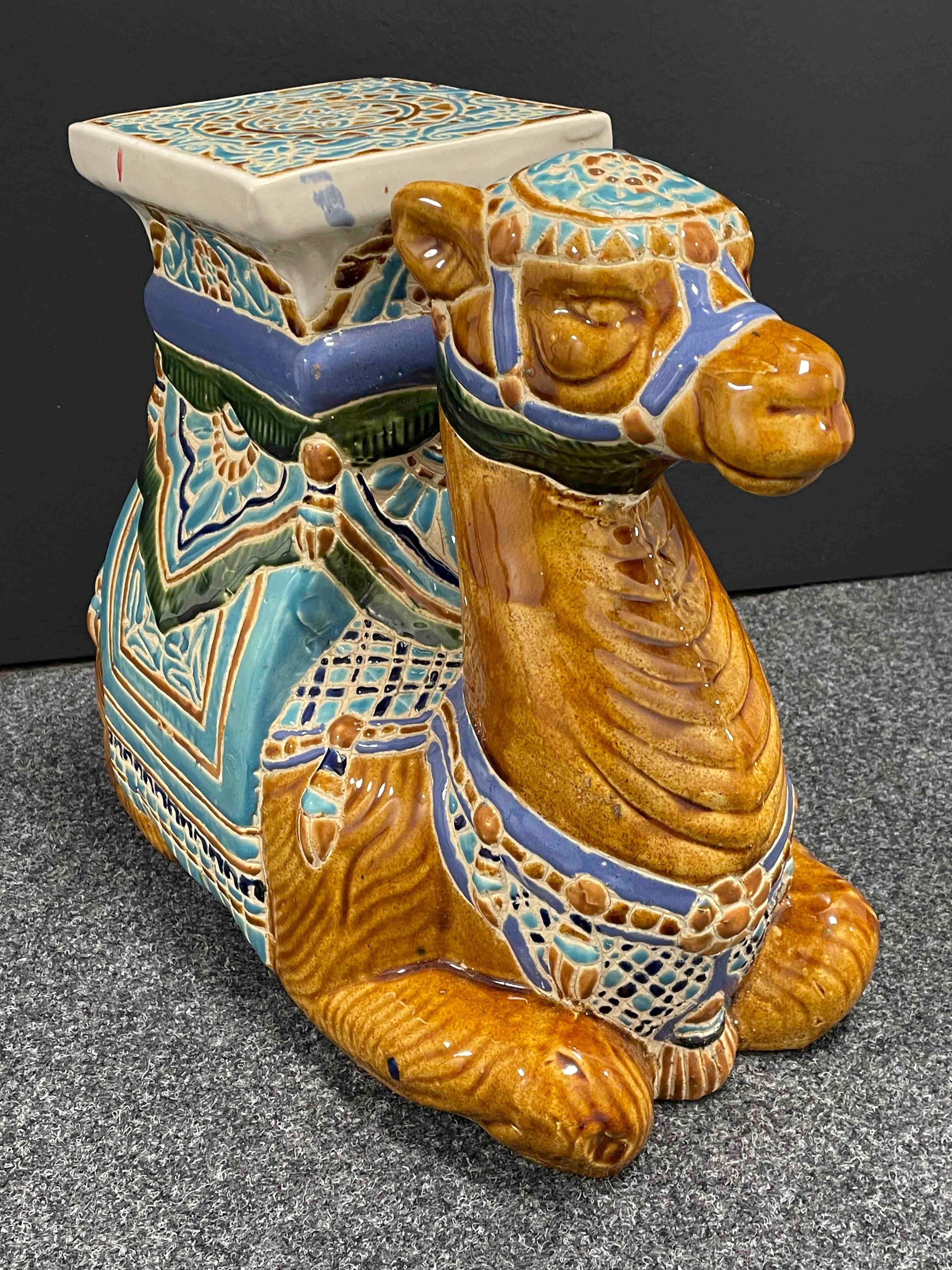 Patio Decoration Ceramic Hollywood Regency Camel Garden Stool or Side Table 1