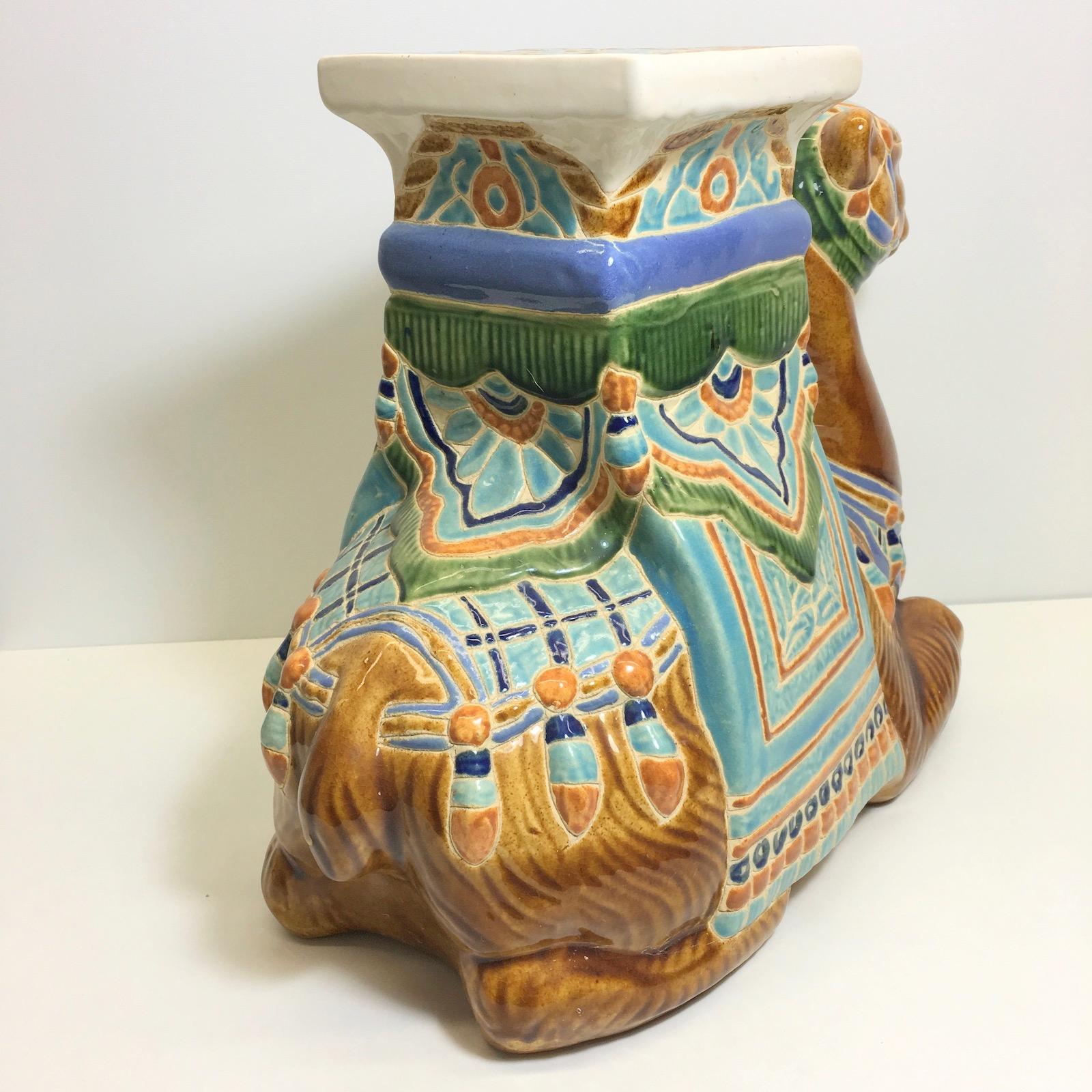 Mid-20th Century Patio Decoration Ceramic Hollywood Regency Camel Garden Stool or Side Table