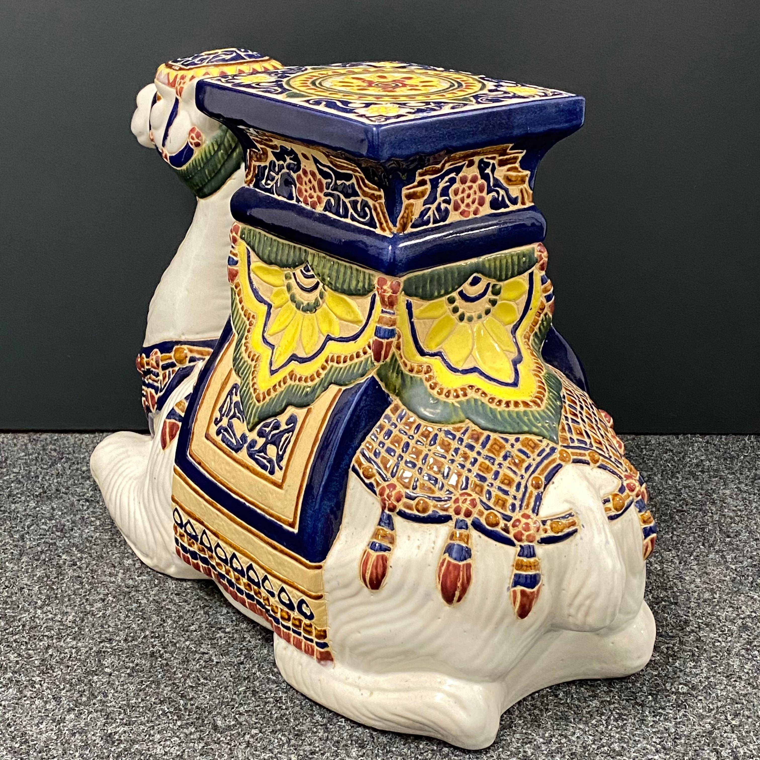 Mid-20th Century Patio Decoration Ceramic Hollywood Regency Camel Garden Stool or Side Table