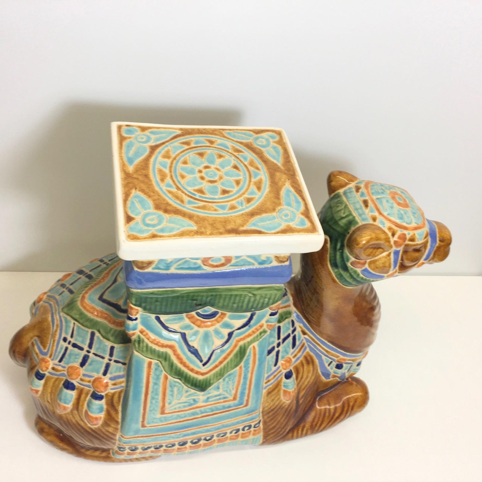 Patio Decoration Ceramic Hollywood Regency Camel Garden Stool or Side Table 1