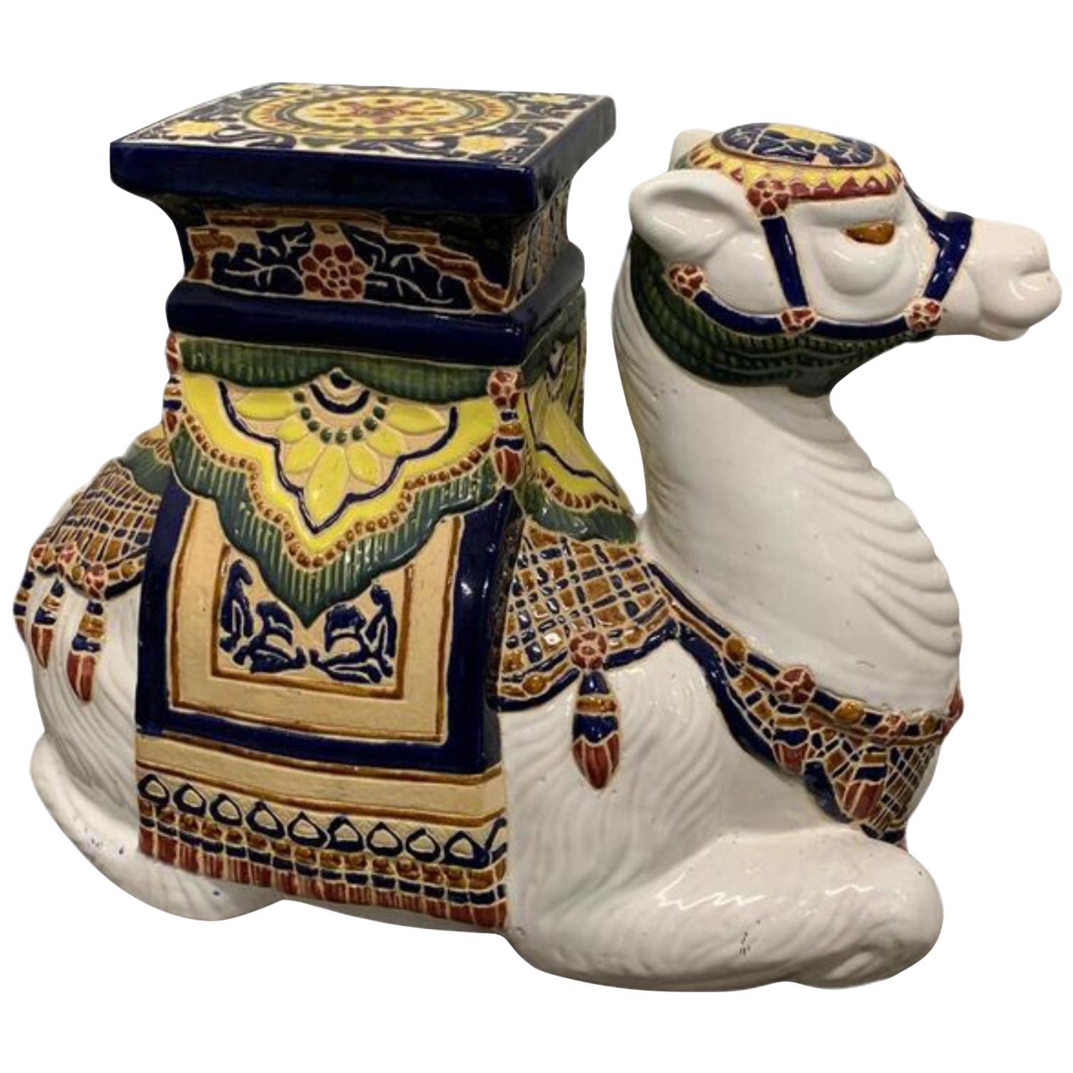 Patio Decoration Ceramic Hollywood Regency Camel Garden Stool or Side Table For Sale