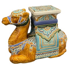 Patio Decoration Ceramic Hollywood Regency Camel Garden Stool or Side Table