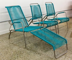Patio Furniture by Surf Line, 2 Lounge Chairs, 1 Chaise in Stainless and Aqua