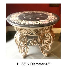 Patio Iron Table with Inlaid Marble Top