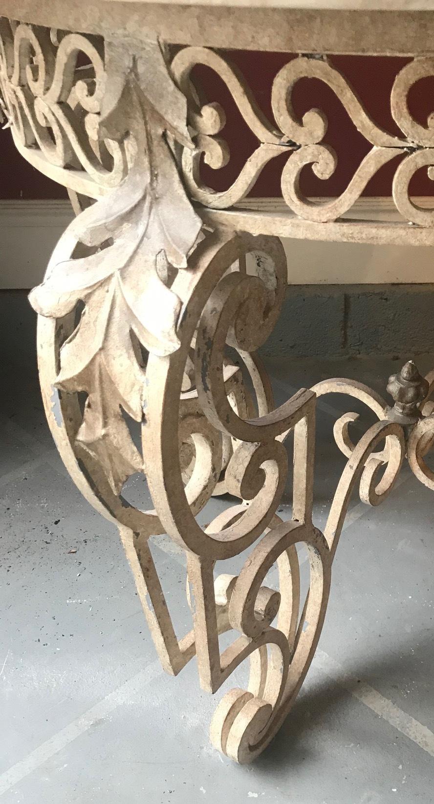 Patio Iron Table with Inlaid Marble Top In Good Condition In Cypress, CA