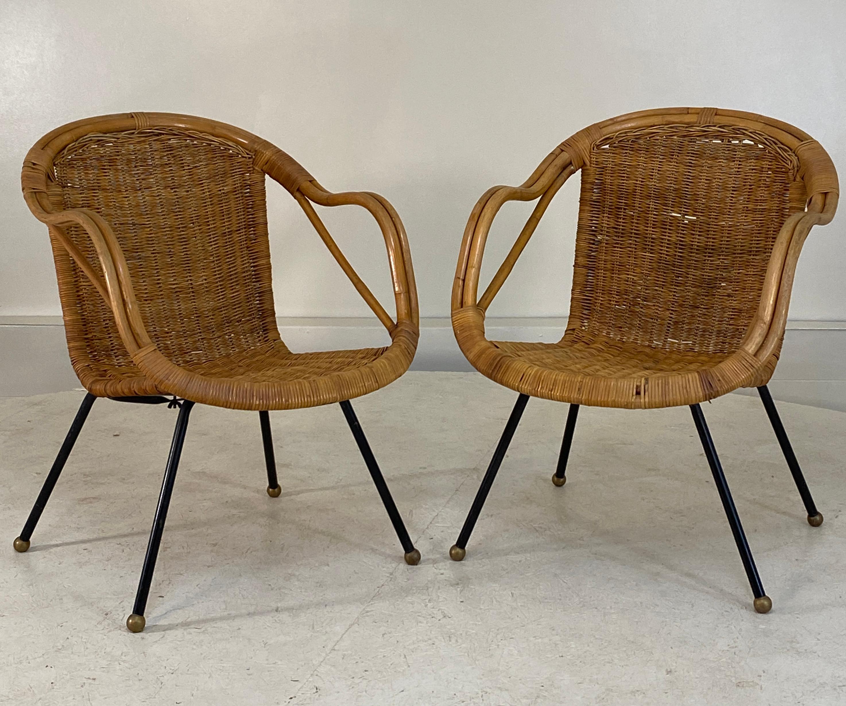 These are loved chairs and often sold and attributed to a vast number of designers from Jean Royere to Arthur Umanoff, of which none is correct. These are the first we have found with actual labels and they are from a little known company called