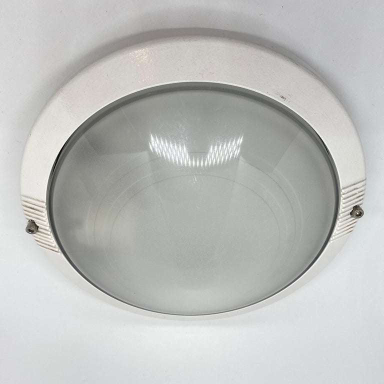 Aluminum Patio or Outdoor Modernist Glass Wall Light Sconce or Flushmount Germany, 1980s For Sale