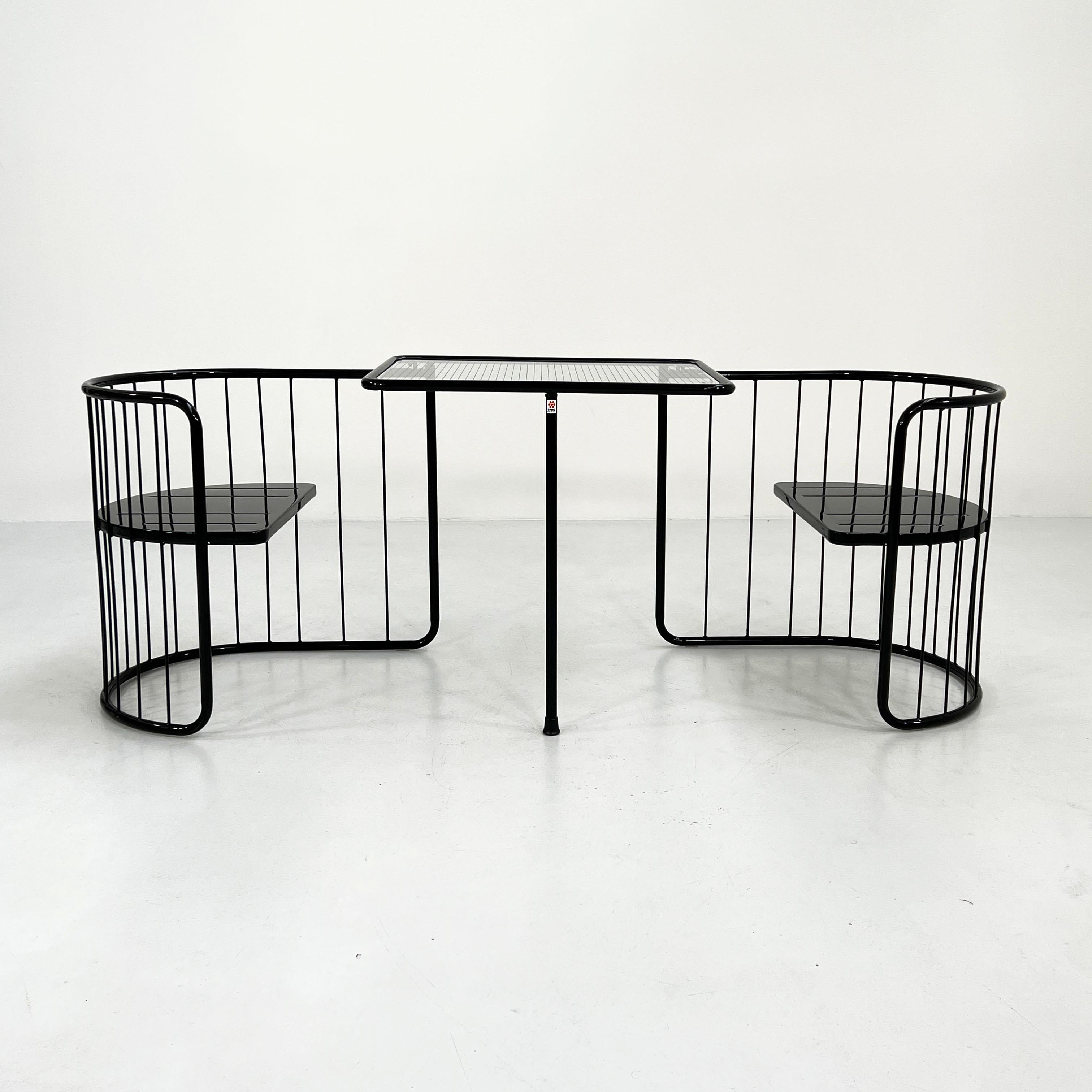 Producer - Emu
Design Period - Eighties
Measurements - Width Open 193 cm x Depth 58 cm x Height 72 cm x Seat Height 42 cm
Materials - Metal, Glass
Color - Black
Light wear consistent with age and use. 