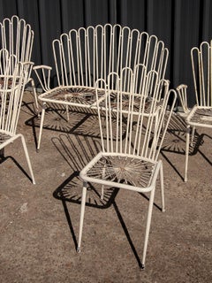 Patio set Wrought Iron White Painted Metal Bistro Chairs and Sofa, France 1950s