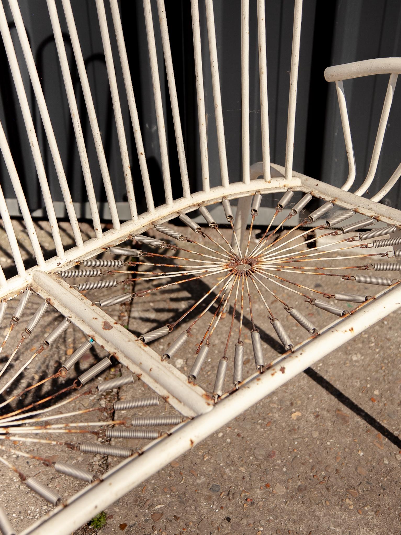 Patio set Wrought Iron White Painted Metal Bistro Chairs and Sofa, France 1950s For Sale 2