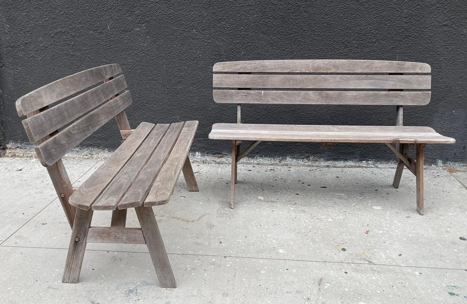 Patio Table & Benches by Jensen-Jarrah, Made in Australia In Distressed Condition For Sale In Los Angeles, CA