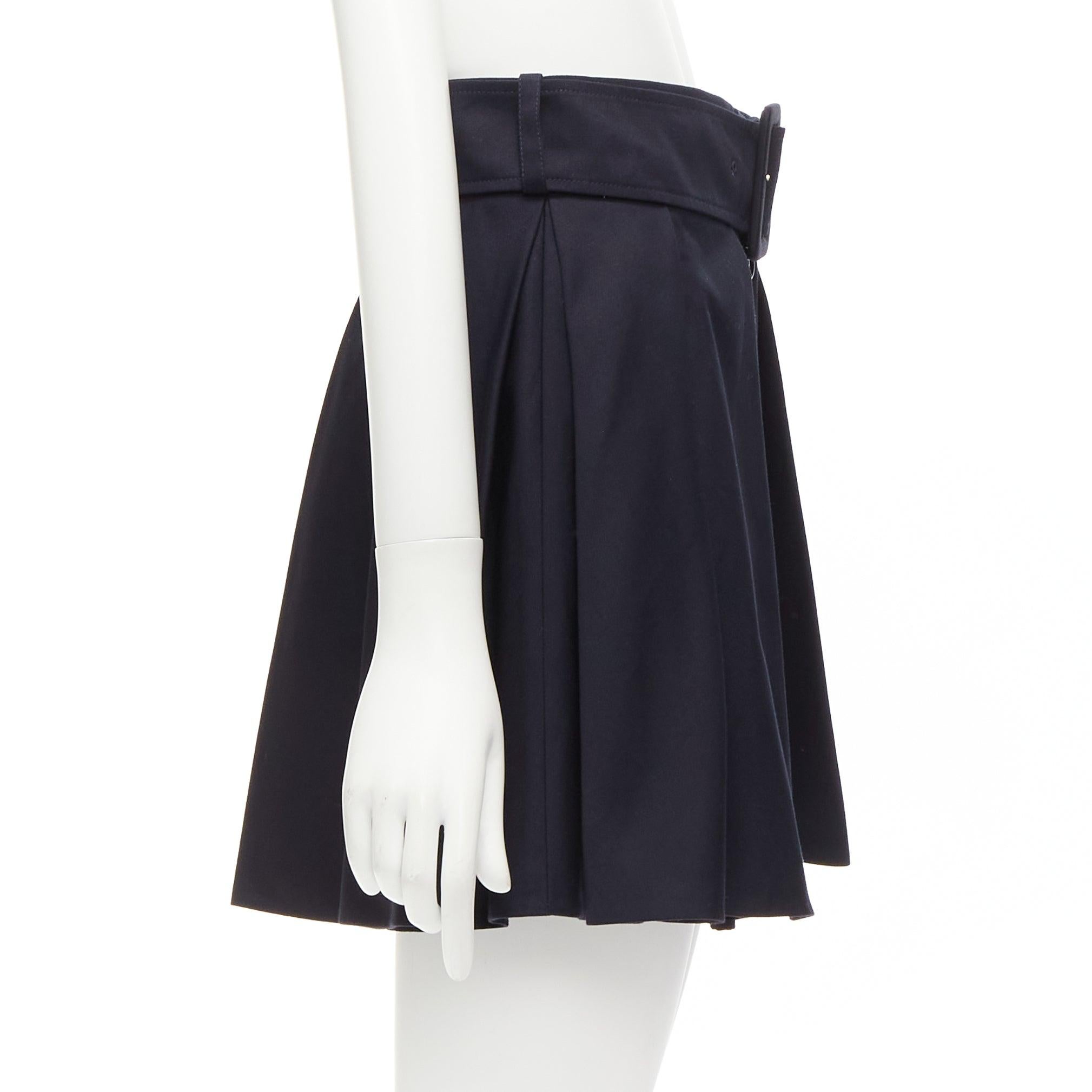 Women's PATOU black 100% cotton button down box pleat belted mini skirt FR34 XS For Sale