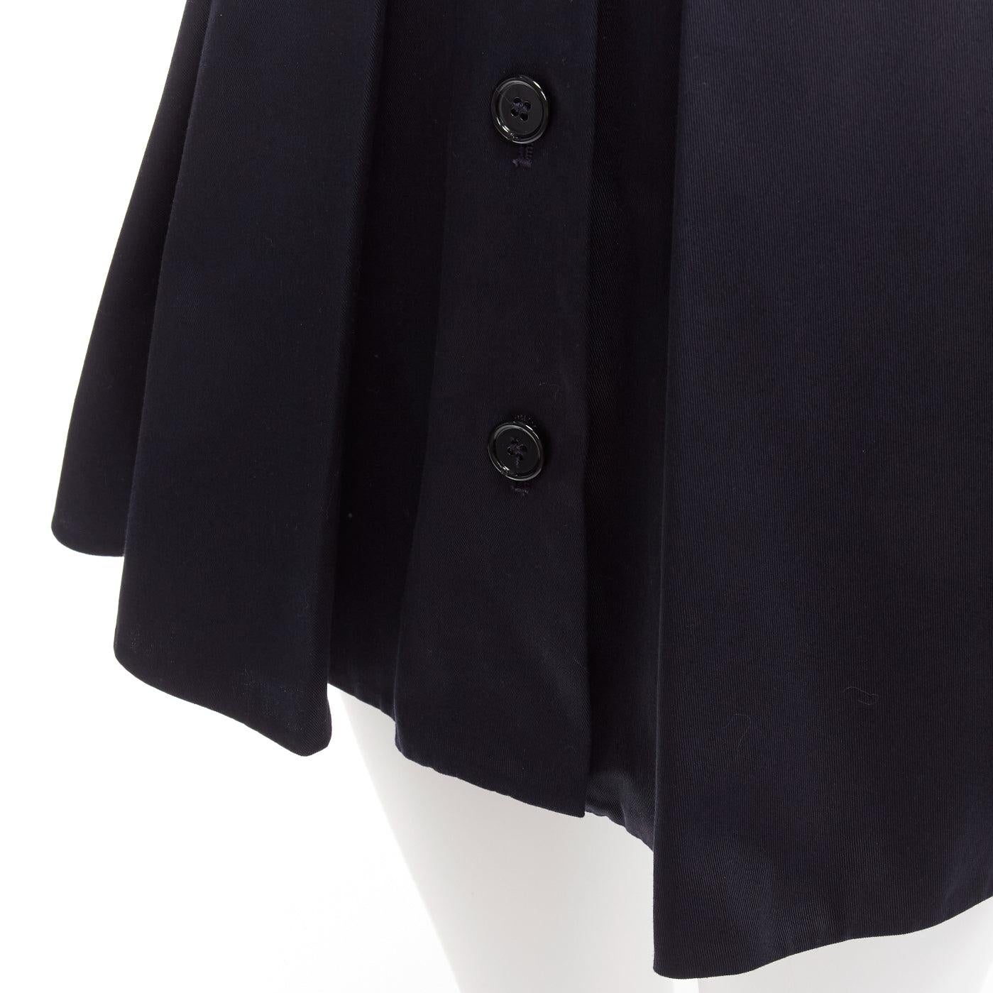 PATOU black 100% cotton button down box pleat belted mini skirt FR34 XS For Sale 3