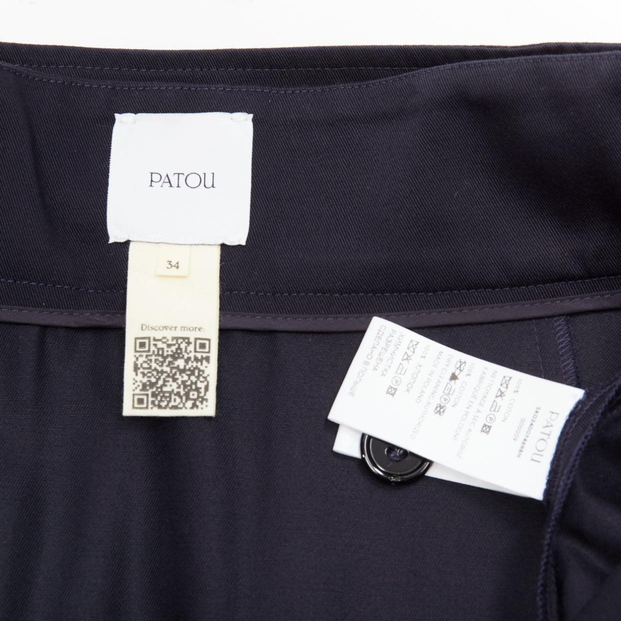 PATOU black 100% cotton button down box pleat belted mini skirt FR34 XS For Sale 4