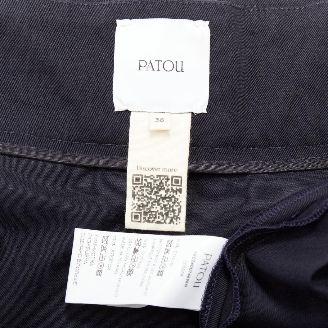 PATOU marineblauer Baumwoll-Kastenfaltenrock mit Gürtel und ausgestelltem Minirock FR38 M im Angebot 3