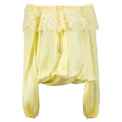 Patou Yellow Off-the-Shoulder Silk Batwing Blouse Size L