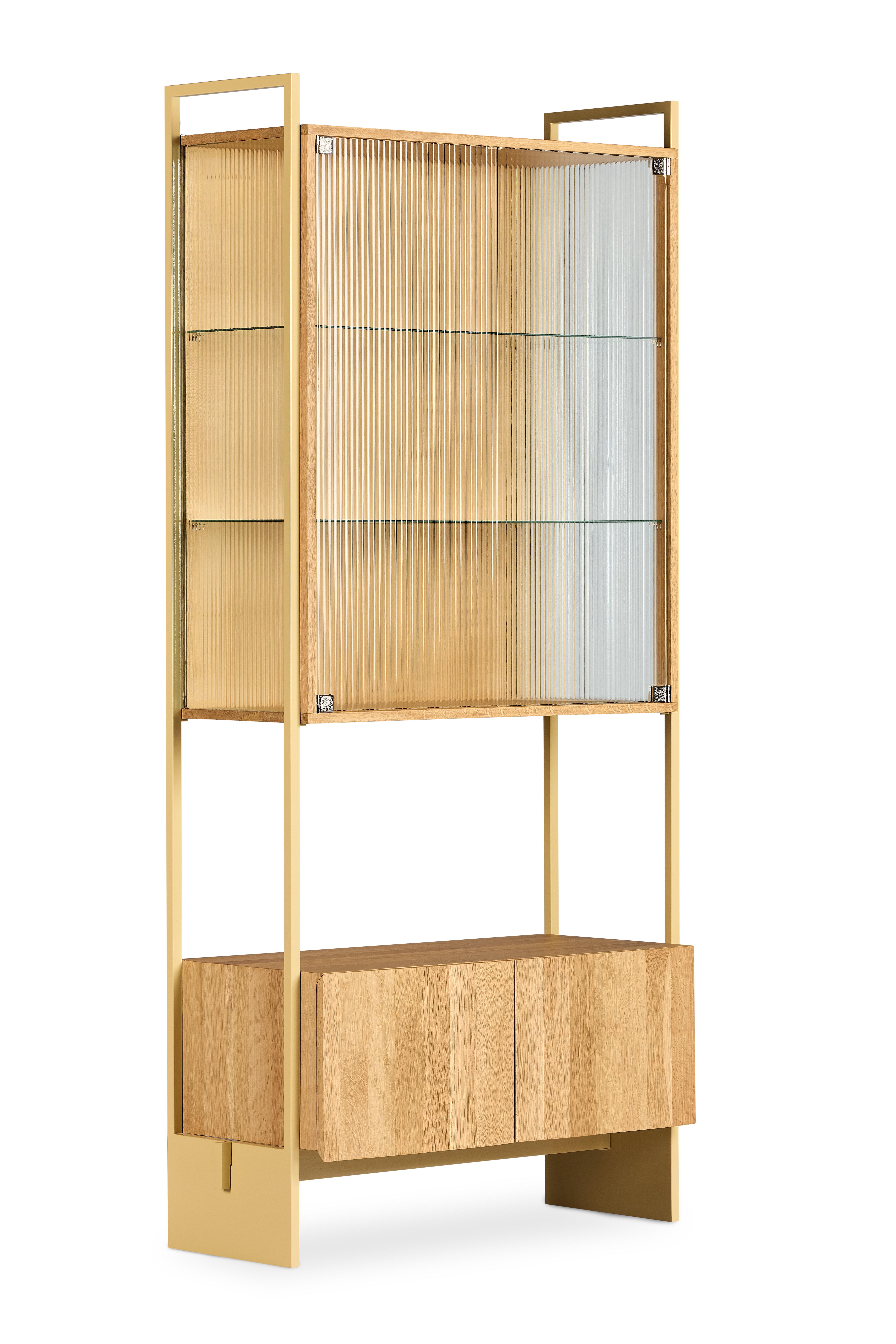 PatPat sideboard, designed by Bilge Kalfa, offers both an aesthetic and functional solution for modern living spaces. This two-door sideboard made of oak wood adds warmth to the space with its natural texture, while allowing you to display your