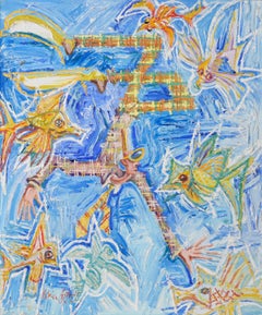 „Le Plongeur“ (Der Taucher) Figurative Unterwasserszene in Öl auf Leinen