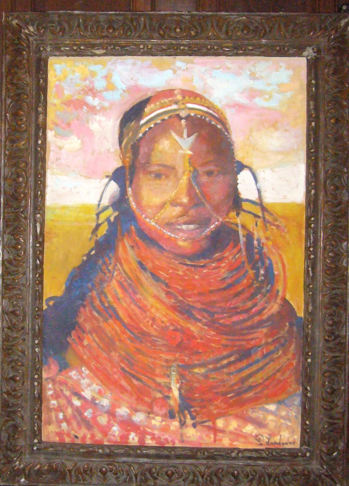 Buste de guerrier Masai - Huile sur panneau, 102x68cm, encadré - Painting by Patrice Landauer