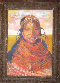 Buste de guerrier Masai - Huile sur panneau, 102x68cm, encadré