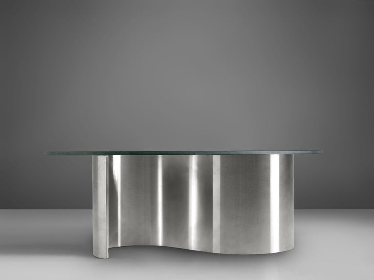 Post-Modern Patrice Maffei 'Comète' Coffee Table in Glass and Steel For Sale