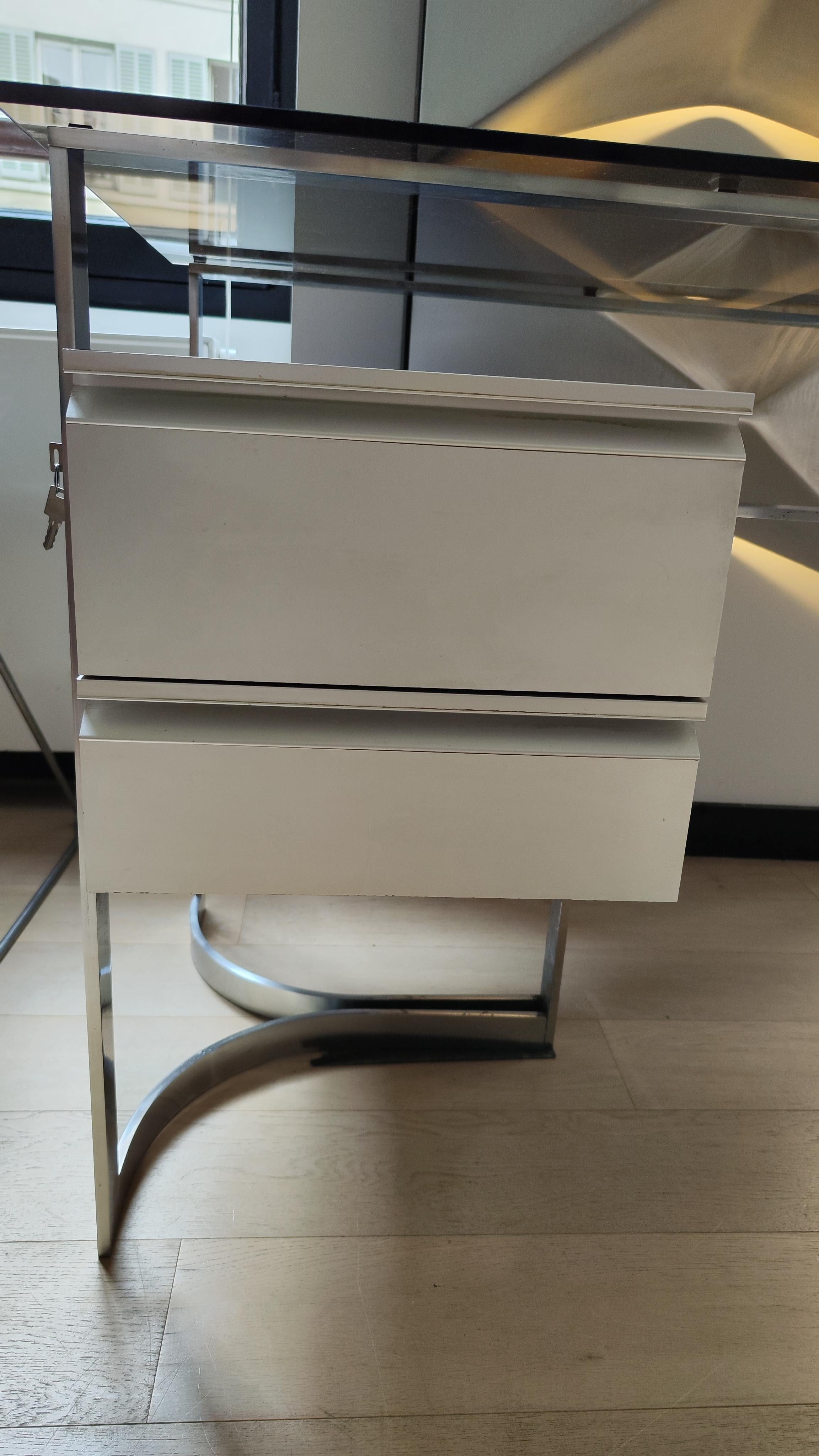 Patrice Maffei Desk for Kappa, 70s, Brushed Stainless Steel, Smoked Glass, 1970 For Sale 5
