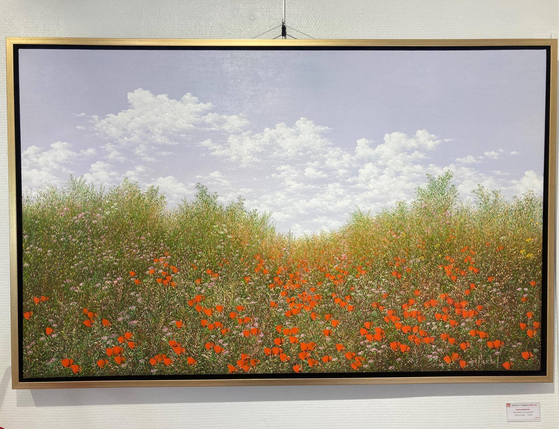 Abondanza di coquelicots - Landscape Painting Grigio di Patrice Marchal