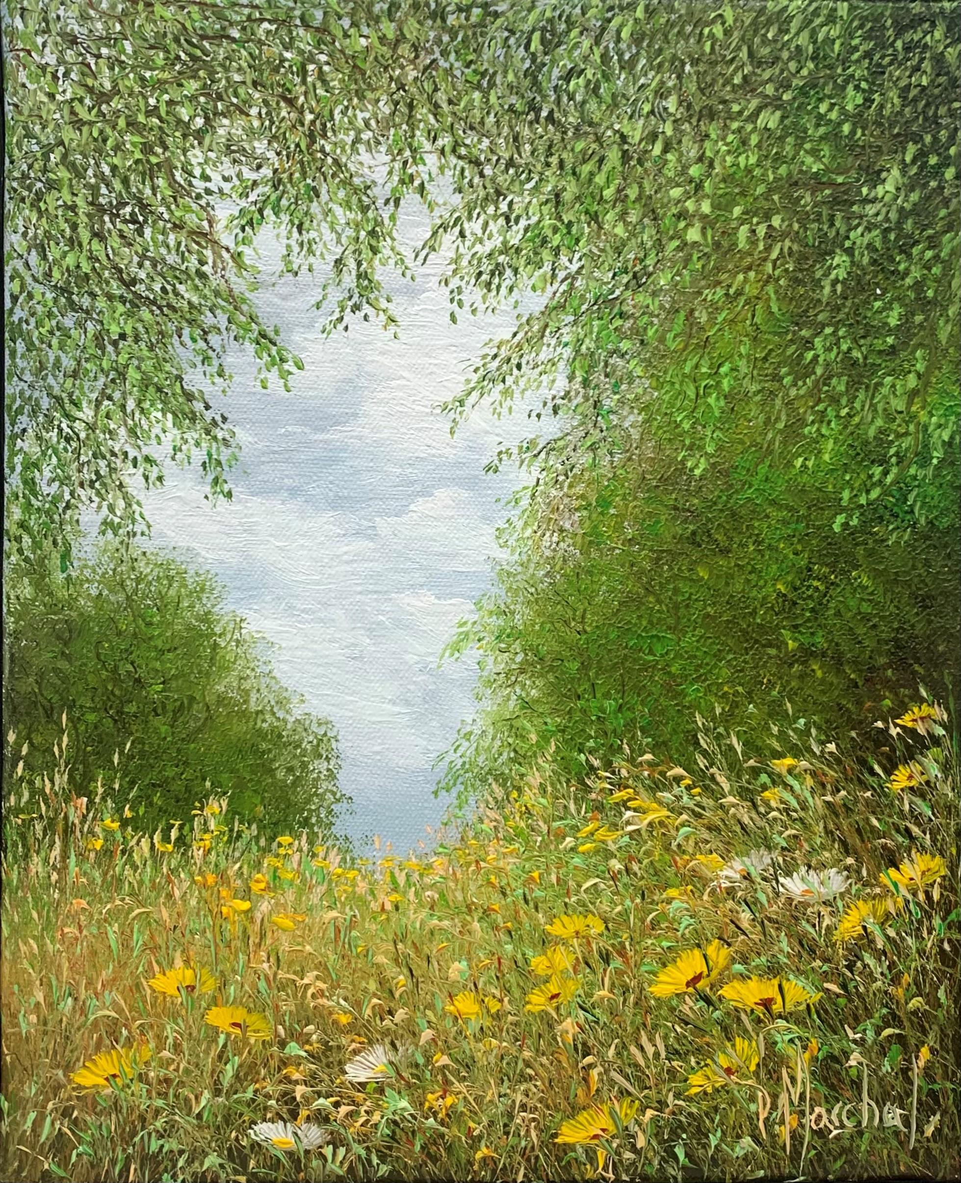 Patrice Marchal Landscape Painting - "Clairière", oil painting on canvas, size with frame 30x25x5 cm