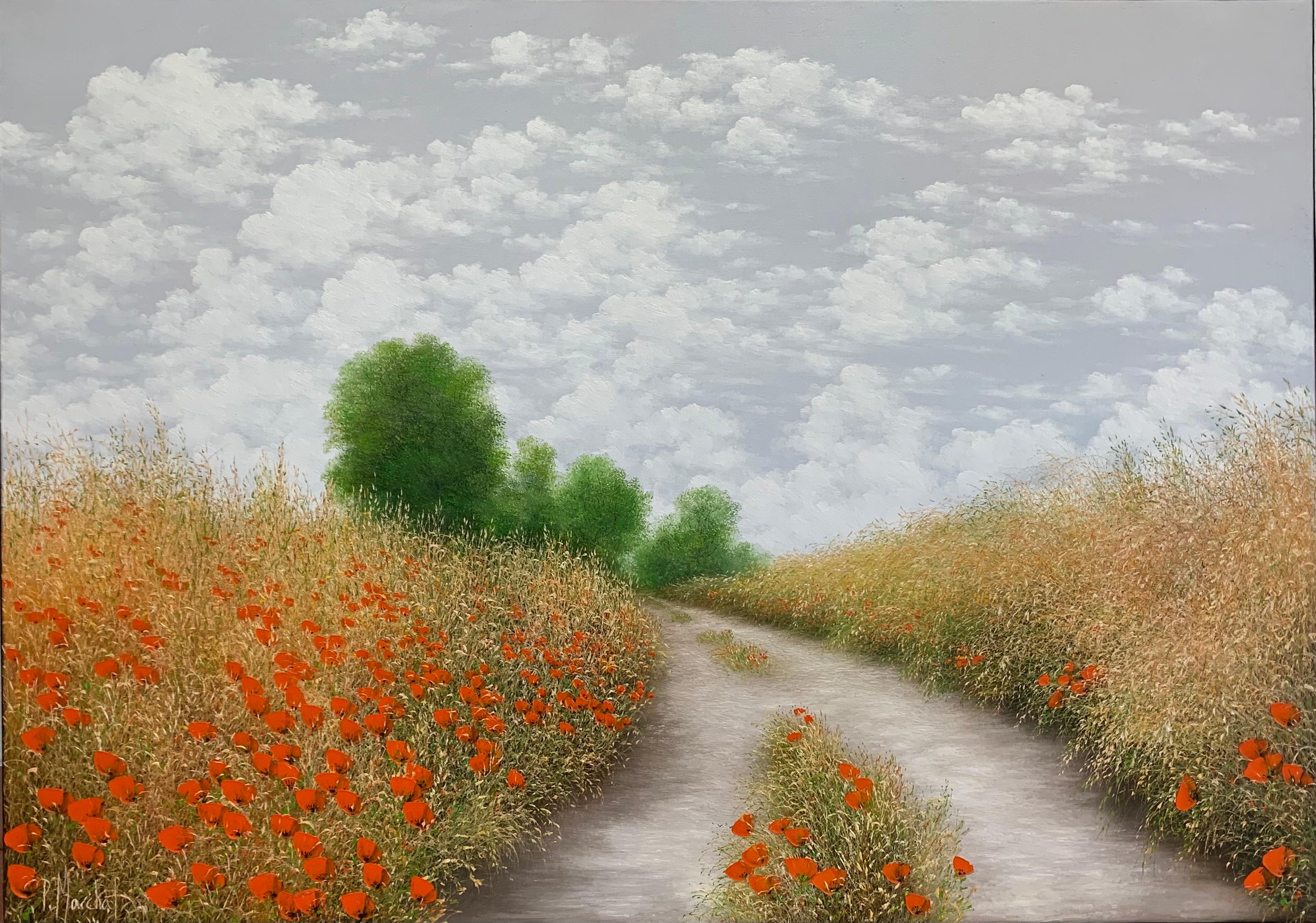 Patrice Marchal Figurative Painting - "Evasion" by Patrice MARCHAL, oil painting on canvas, size with frame 68x95 cm