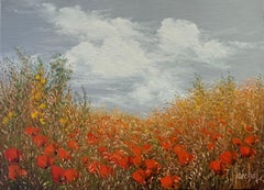 "Innombrables coquelicots", oil painting on canvas, size with frame 27x36 cm