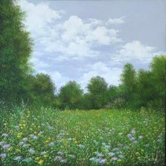 "" Paysage verdoyant", Ölgemälde auf Leinwand, Größe mit Rahmen 45,4 x 45,4 cm