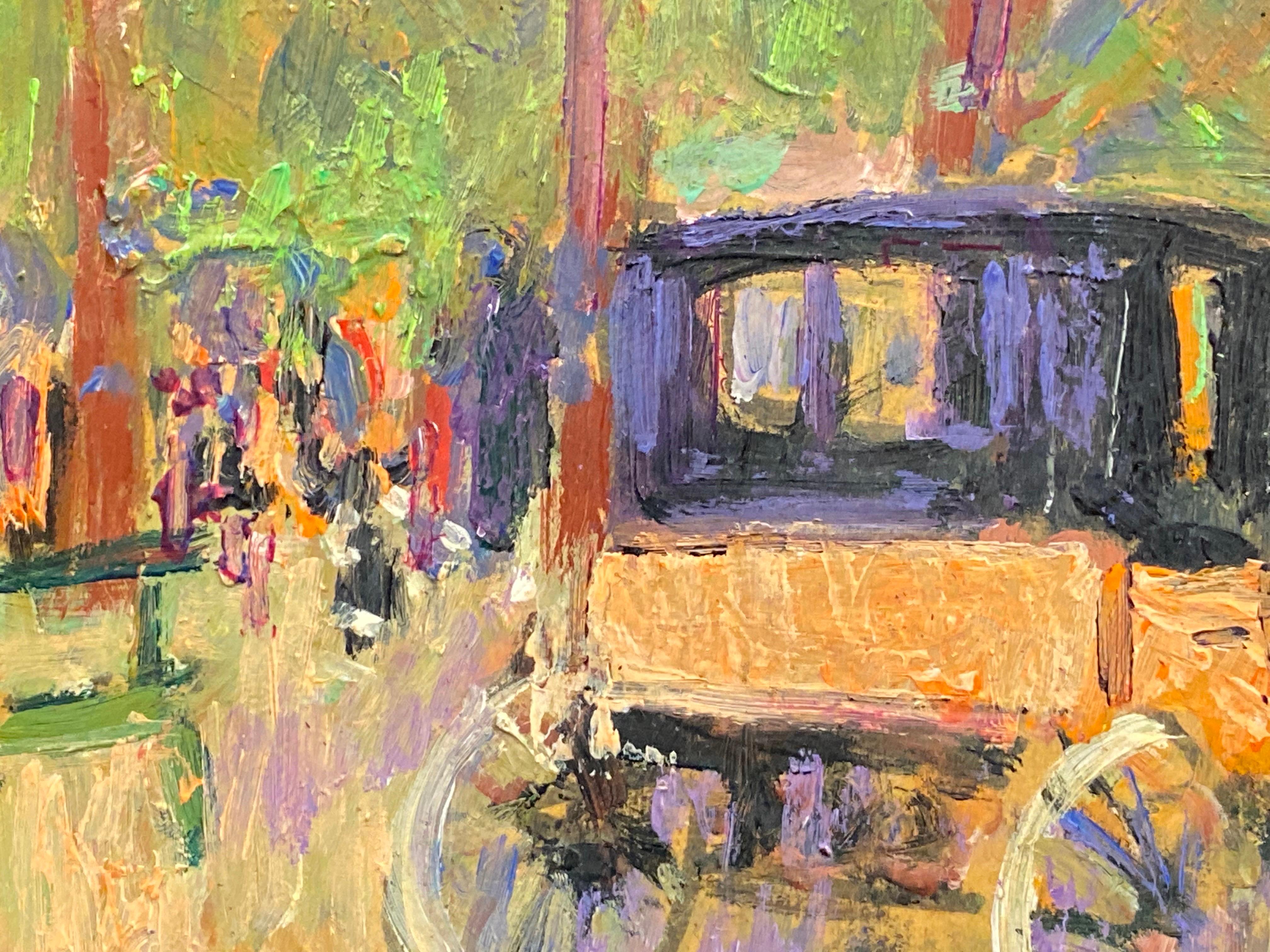 Artist/ School: Patrice Poindrelle (French b. 1954), signed

Title: Carriage in the Park

Medium: oil painting on board, unframed.

Size:  painting: 5.5 x 7 inches     

Provenance: private collection, Paris. 

Condition: The painting is in very