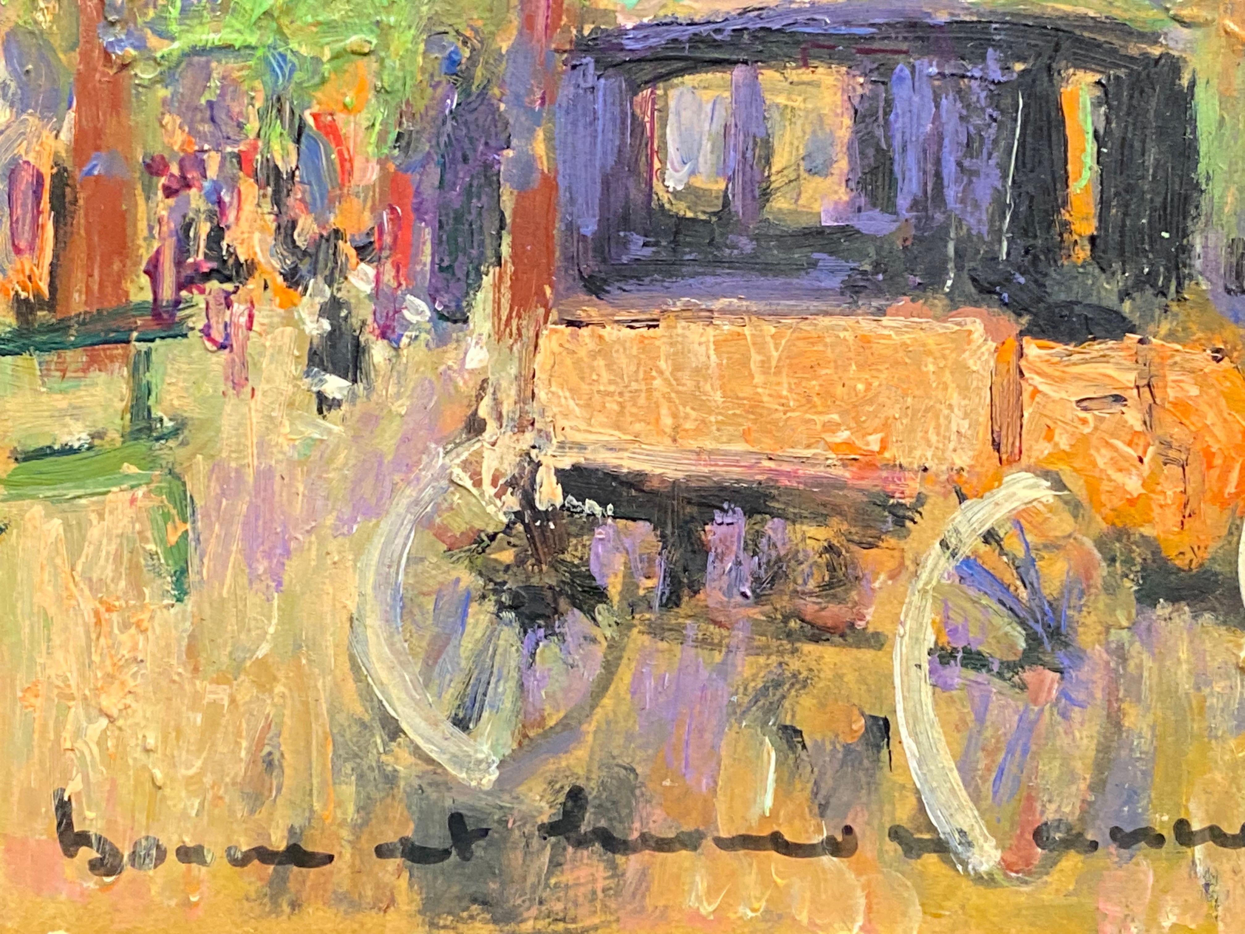 French Impressionist Signed Oil - Carriage in Parisian Park with Figures 1