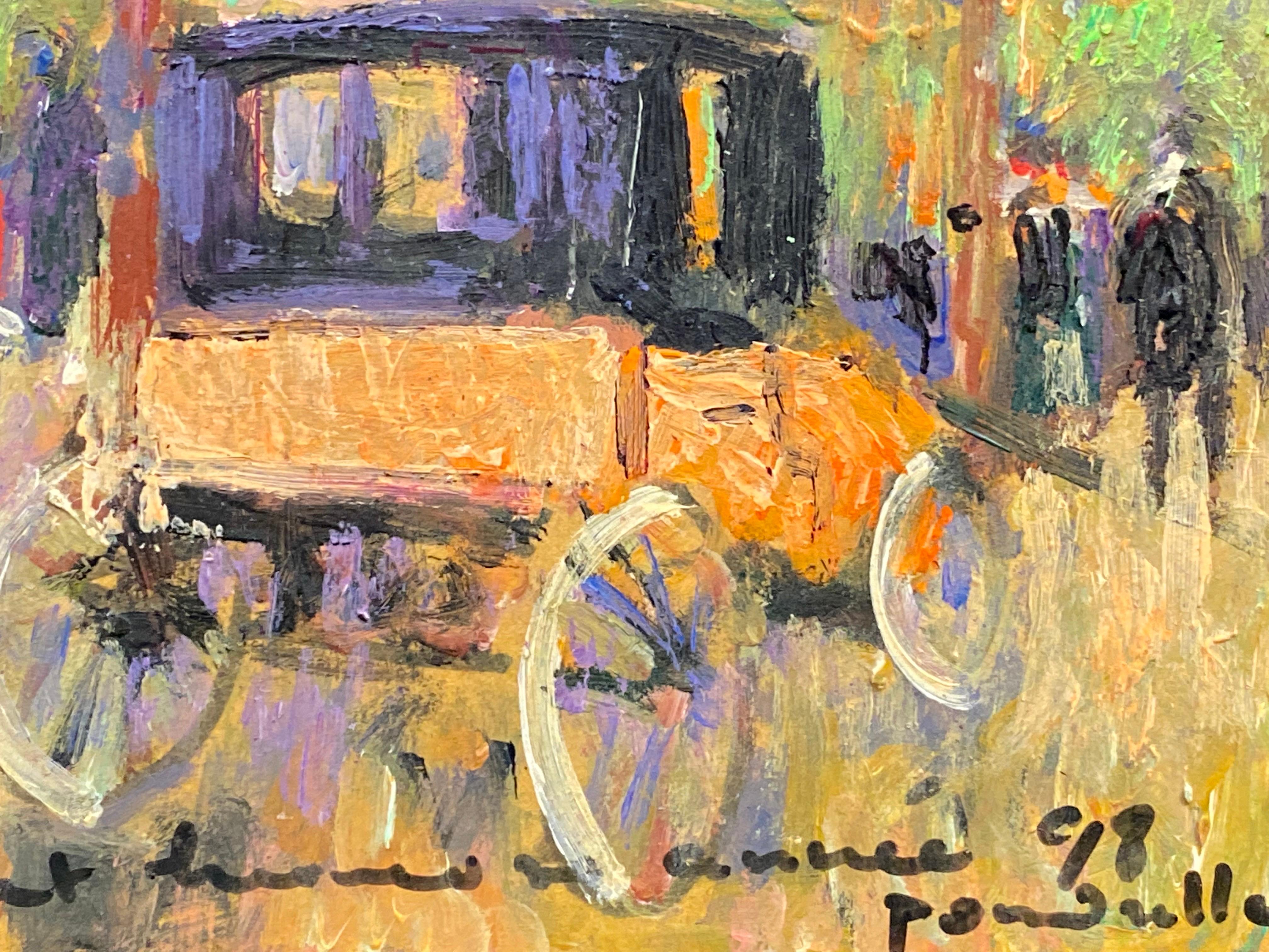 French Impressionist Signed Oil - Carriage in Parisian Park with Figures 2