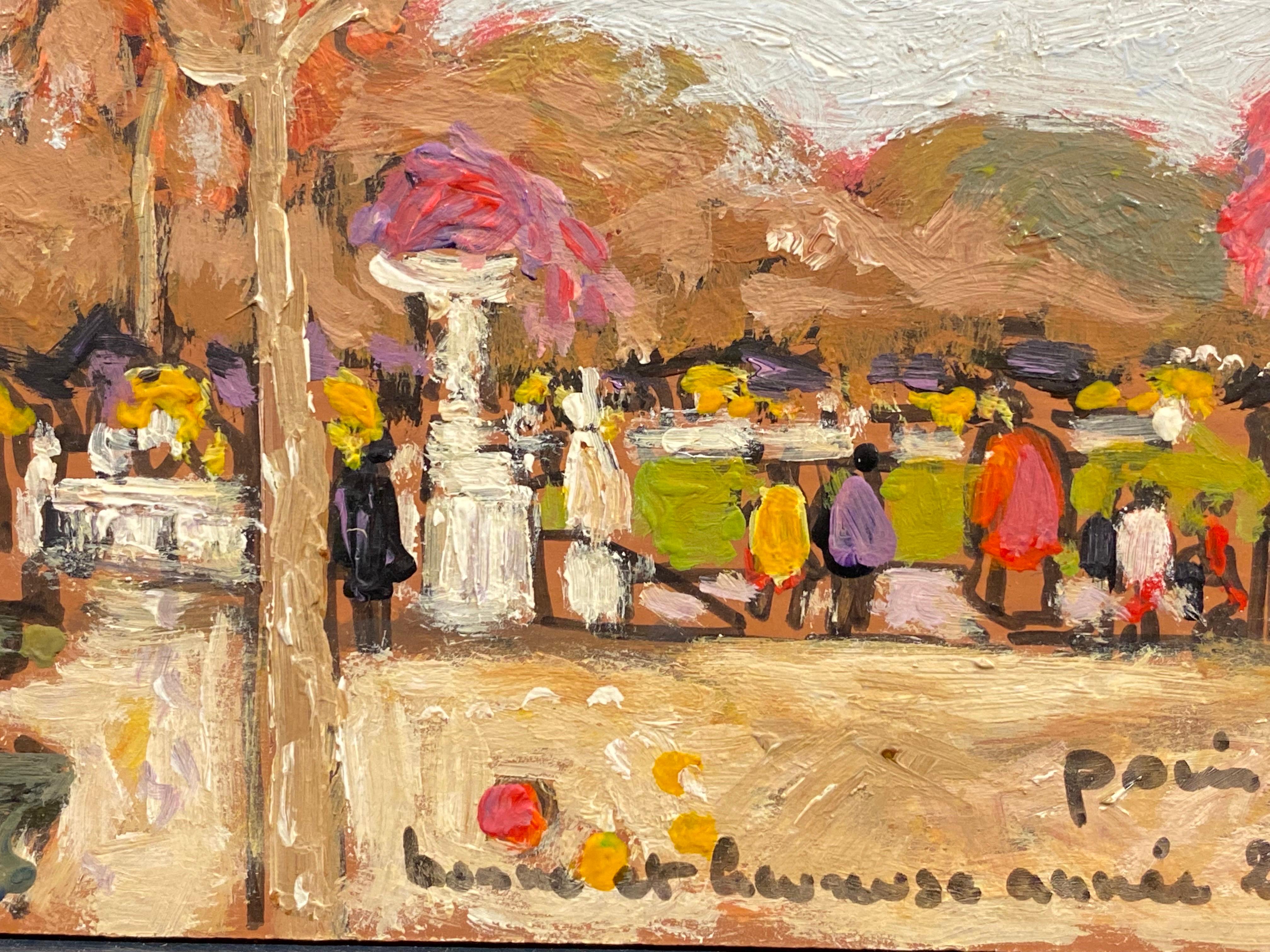 Jardins des Tuileries Paris, Signed French Impressionist oil Busy Scene Figures - Painting by Patrice Poindrelle