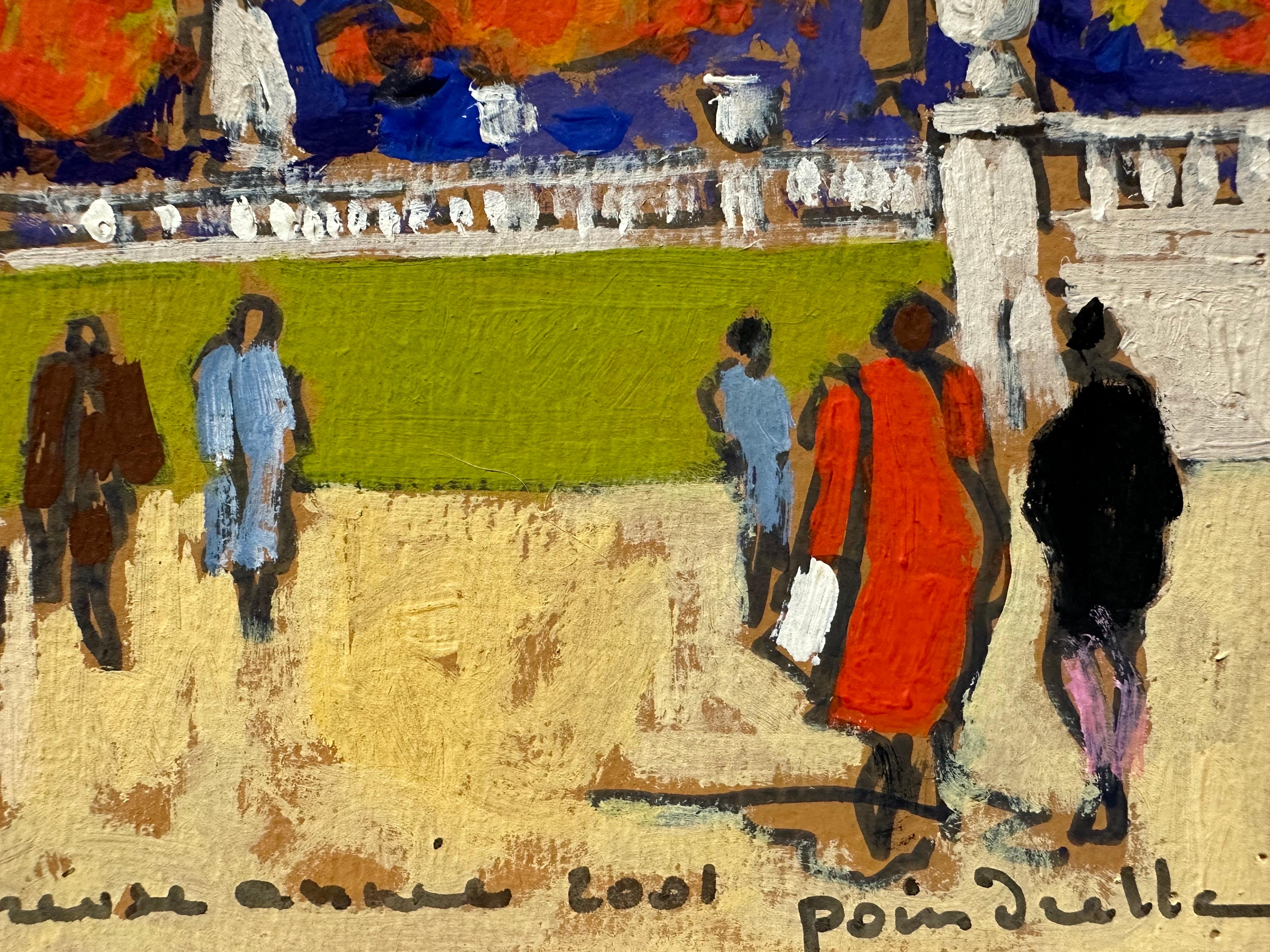 Jardins des Tuileries Paris, signierte französische impressionistische Ölgemälde-Figuren in Busy-Szene, Paris (Impressionismus), Painting, von Patrice Poindrelle