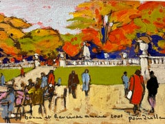 Jardins des Tuileries Paris, Signed French Impressionist oil Busy Scene Figures